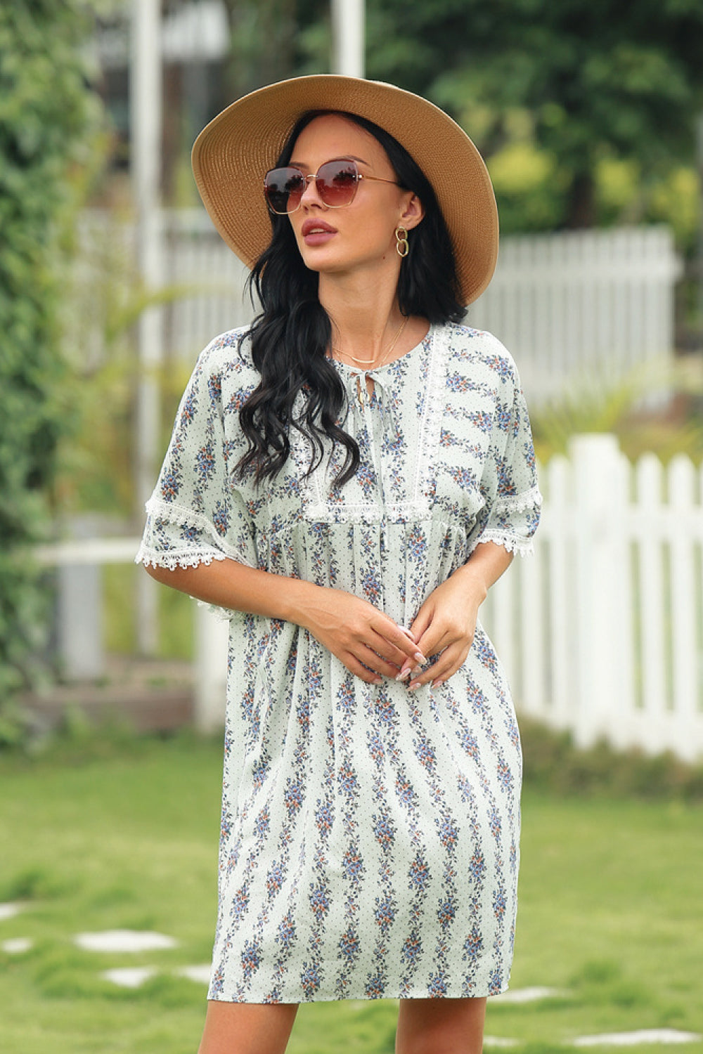 All-size Floral Print Half-sleeve Dress