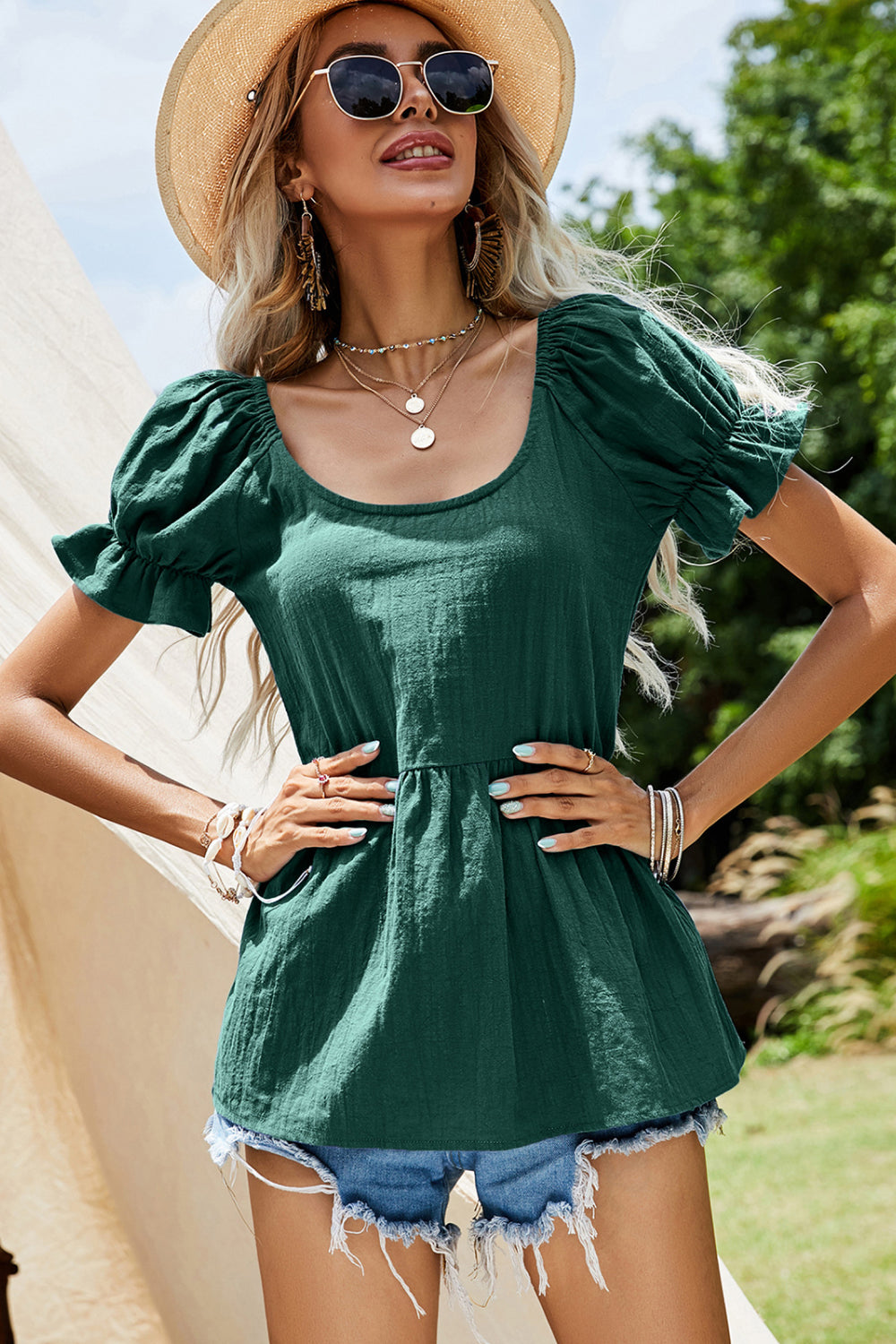 Short Puff Sleeve Peplum Top - Absolute Fashion 2020