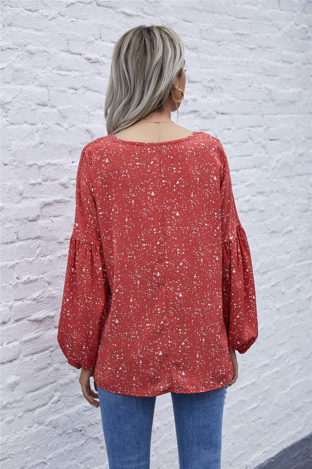 Dot Print Balloon Sleeve Blouse - Absolute Fashion 2020