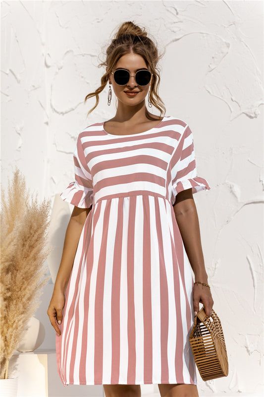 Striped Ruffle Sleeve Dress - Absolute Fashion 2020