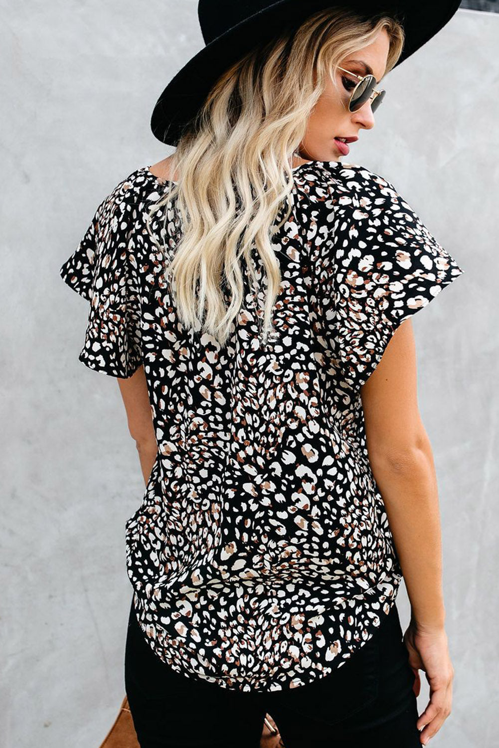 V-Neck Print Fluttering Blouse - Absolute Fashion 2020