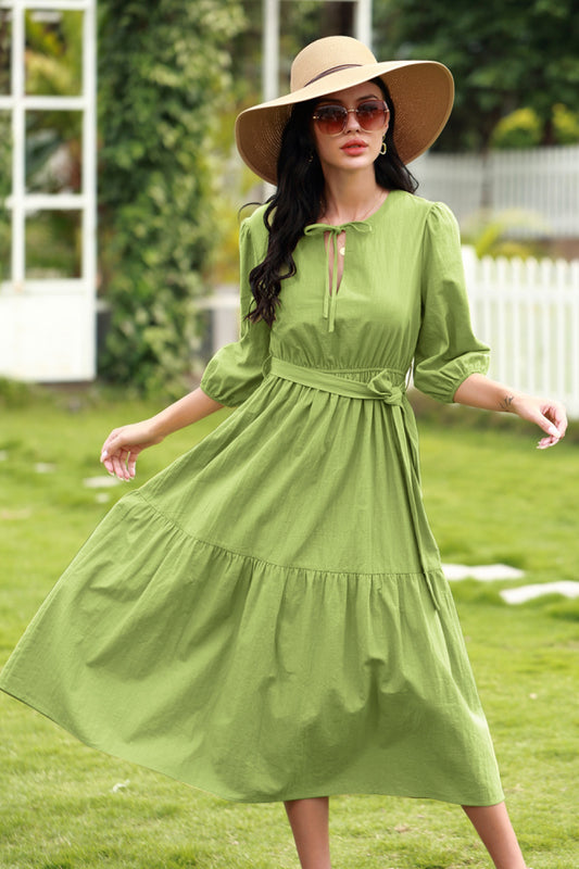 Lace-up Solid Color Dress