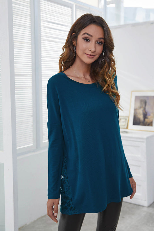 Side Lace Drop Shoulder Long Sleeve T-Shirt