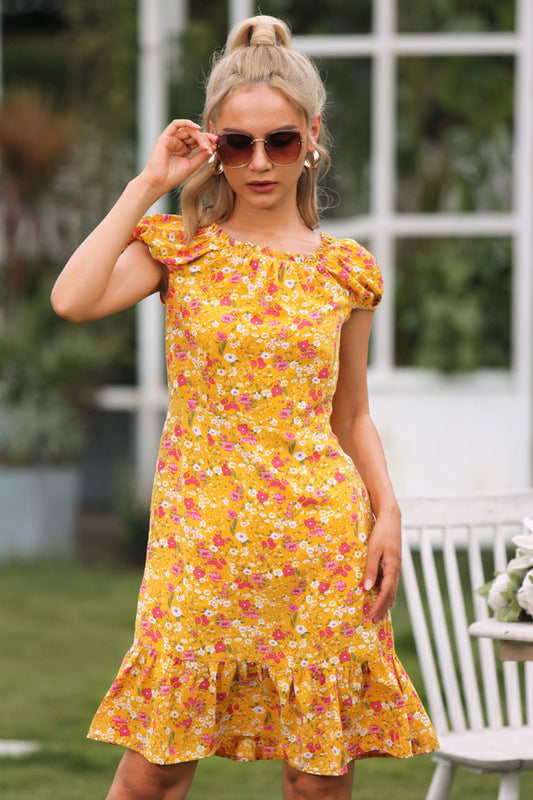 All Size Ditsy Print Square-neckline Dress