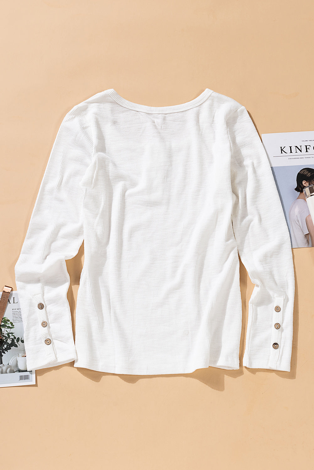 Button Detail Scoop Neck Ribbed Knit Top - Absolute Fashion 2020