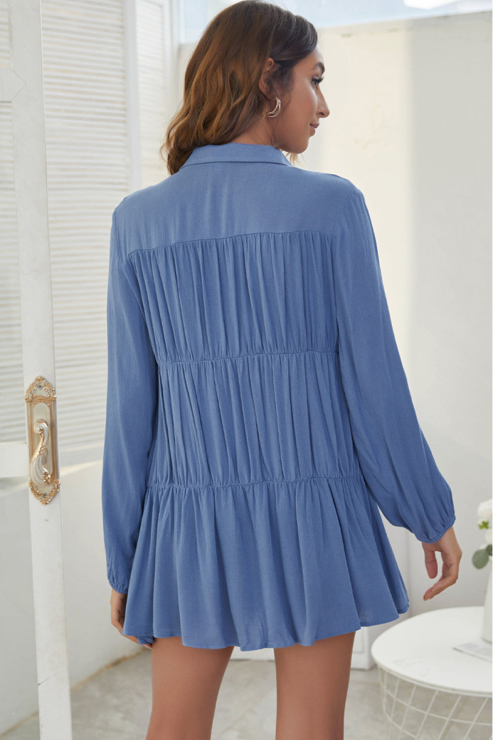 Buttoned Turn-Down Collar Shirt Dress