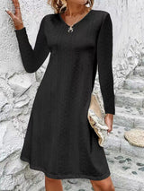 Eyelet V-Neck Long Sleeve Mini Dress - Absolute fashion 2020