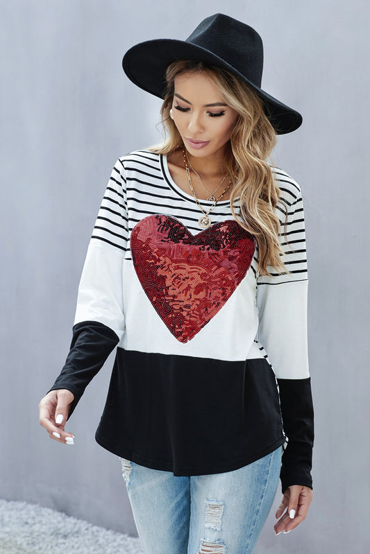 Red Heart Sequins Striped Top - Absolute Fashion 2020