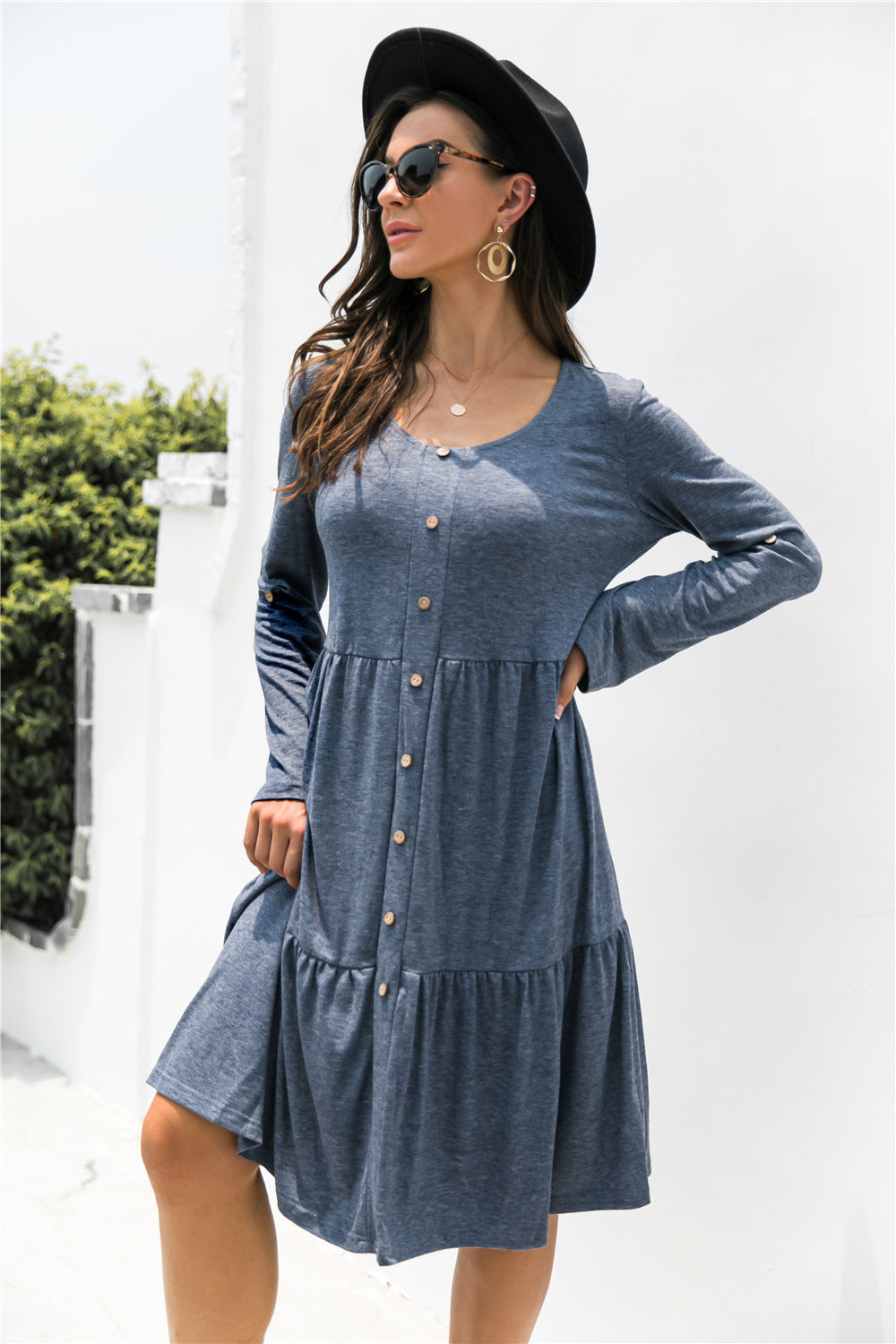 Button Down Rolled Sleeve Ruffle Dress - Absolute Fashion 2020