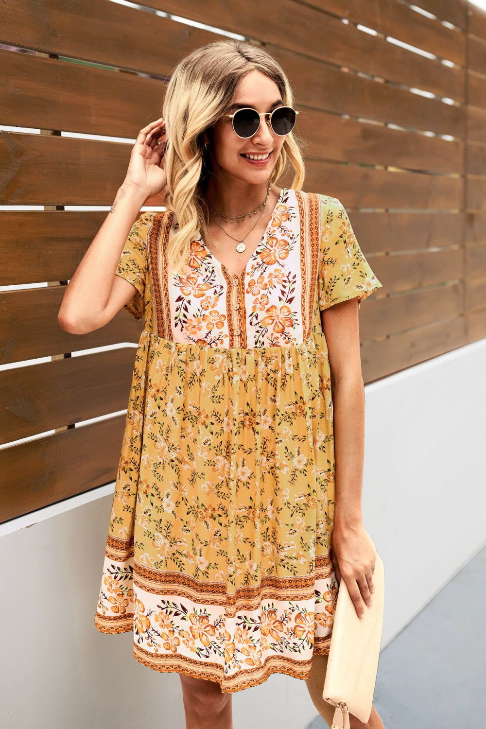 Bohemian Printed Short Sleeve Dress - Absolute Fashion 2020