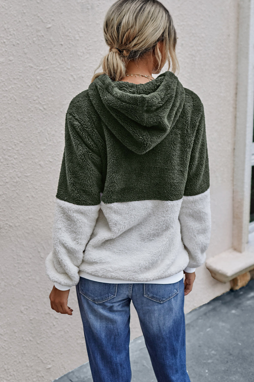 Quarter Zip Drawstring Pocket Teddy Hoodie - Absolute Fashion 2020