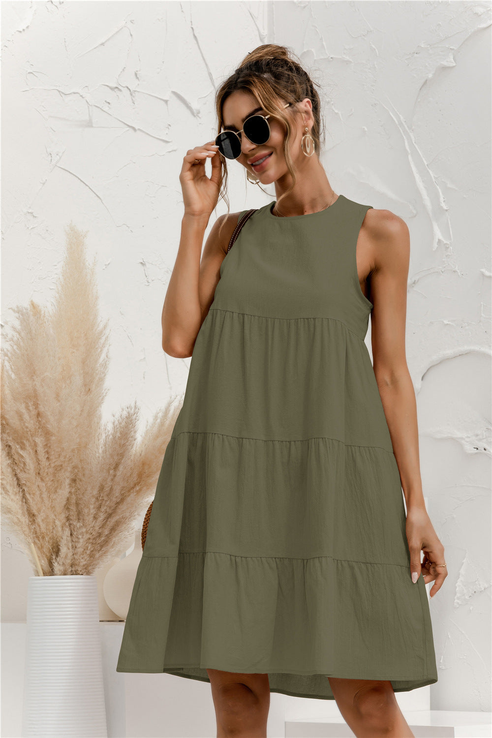 Sleeveless Round Neck Tiered Swing Dress - Absolute Fashion 2020