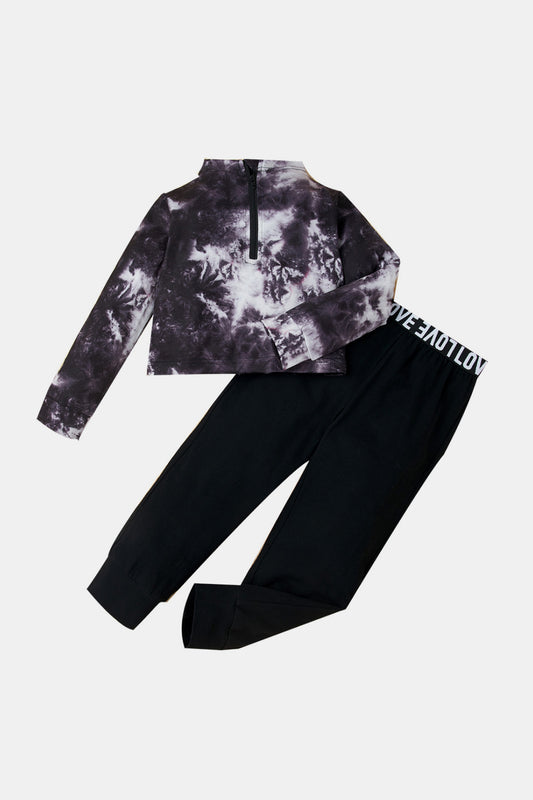 Girls Tie-dye Top and Solid Pants Set