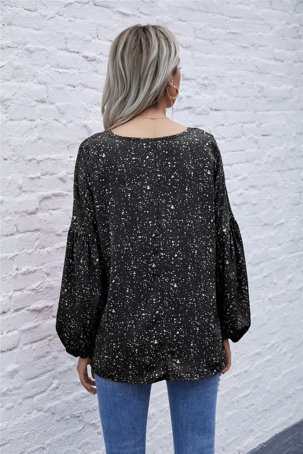 Dot Print Balloon Sleeve Blouse - Absolute Fashion 2020