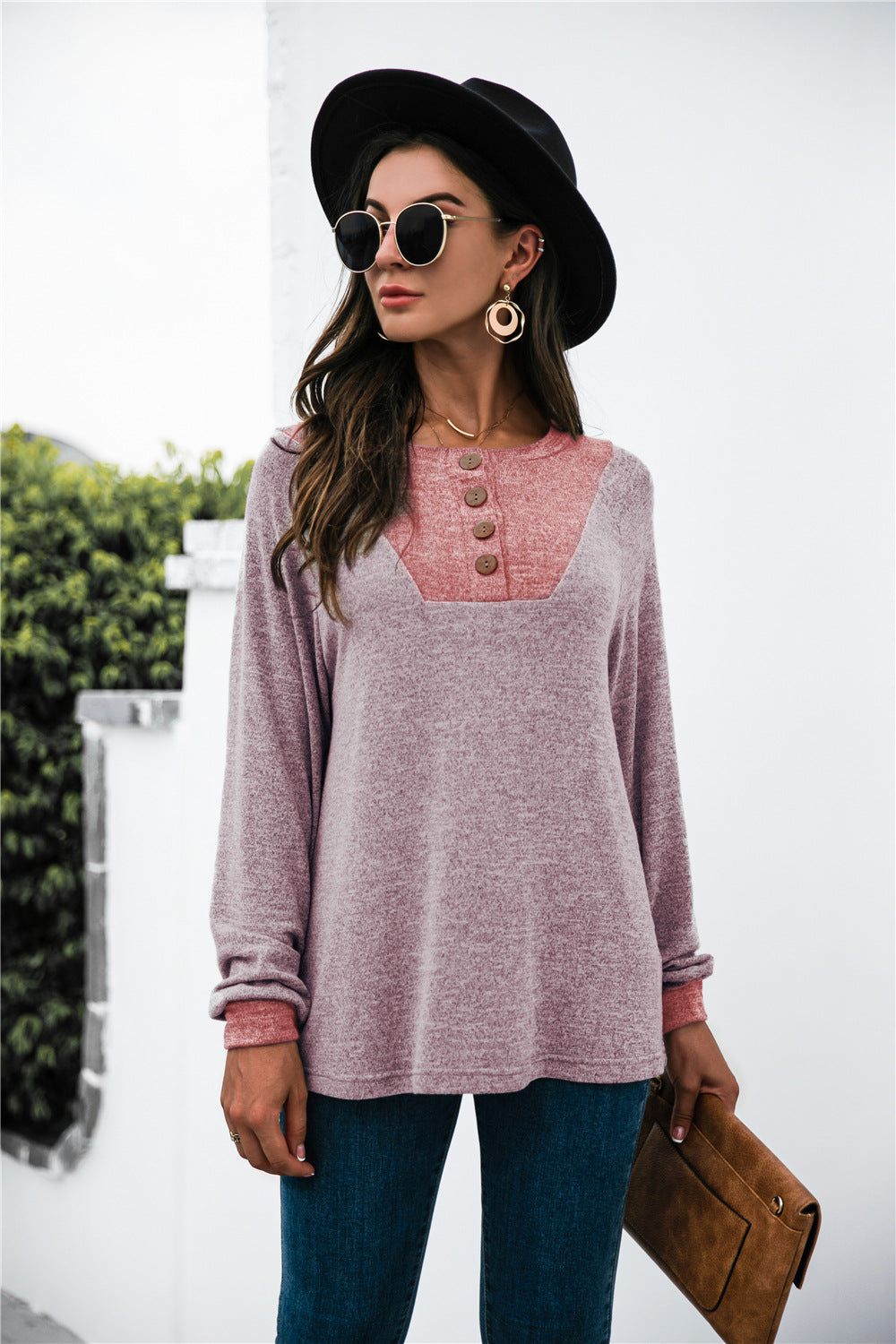 Two-tone Patch Button up Knit Top - Absolute Fashion 2020