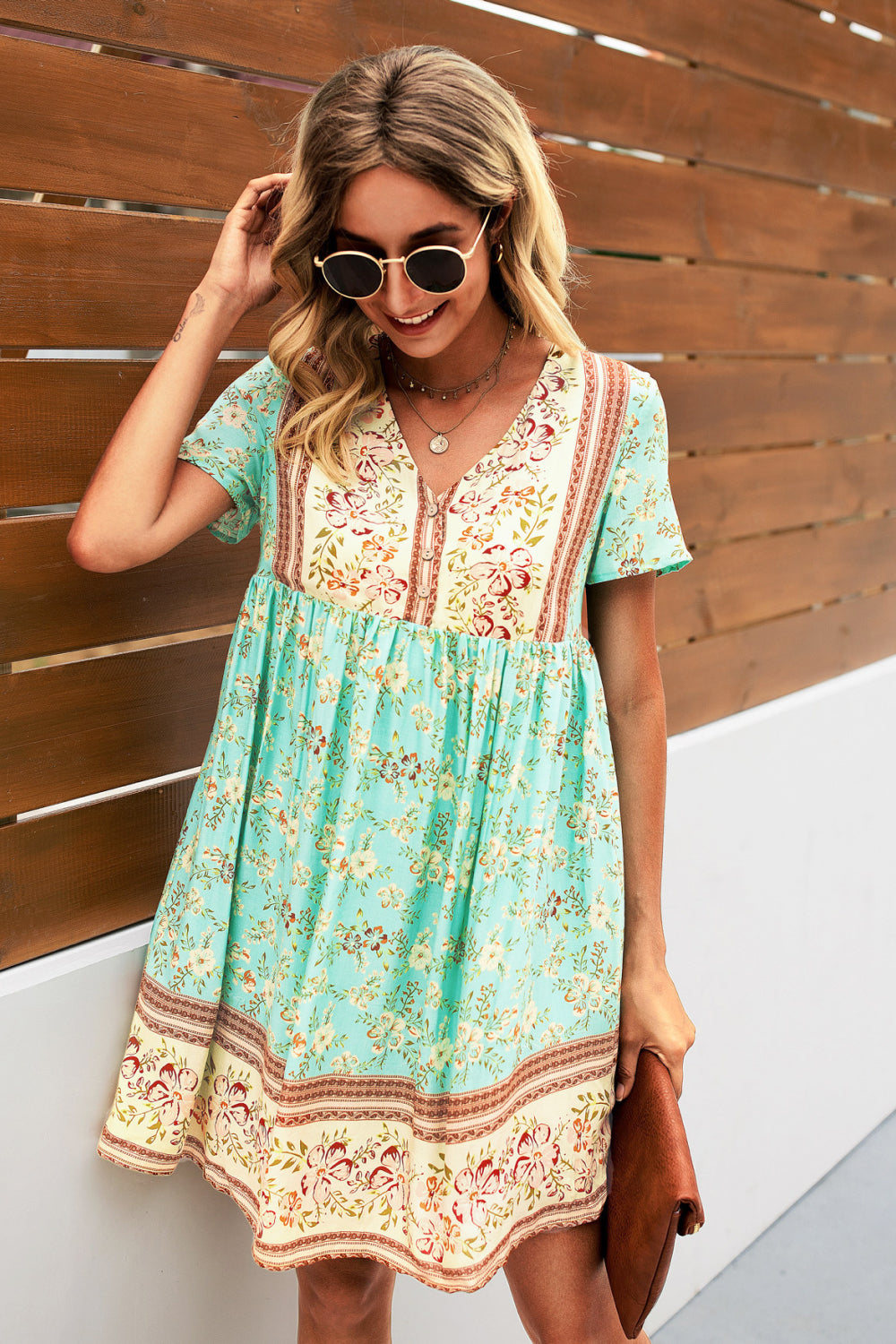 Bohemian Printed Short Sleeve Dress - Absolute Fashion 2020