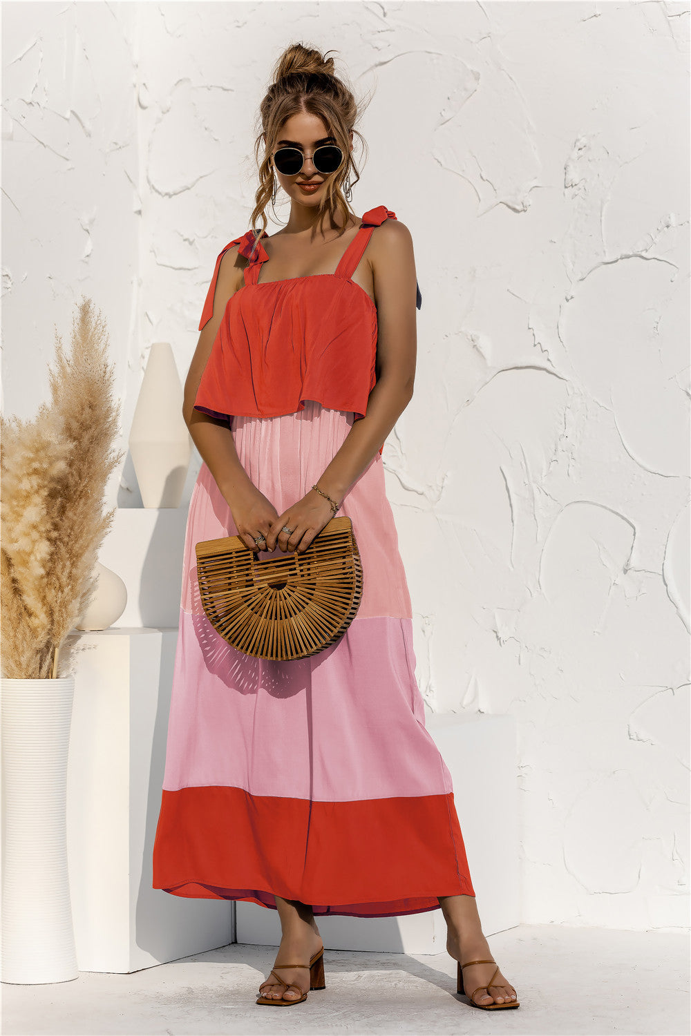 Color Block Adjustable Straps Ruffle Dress - Absolute Fashion 2020