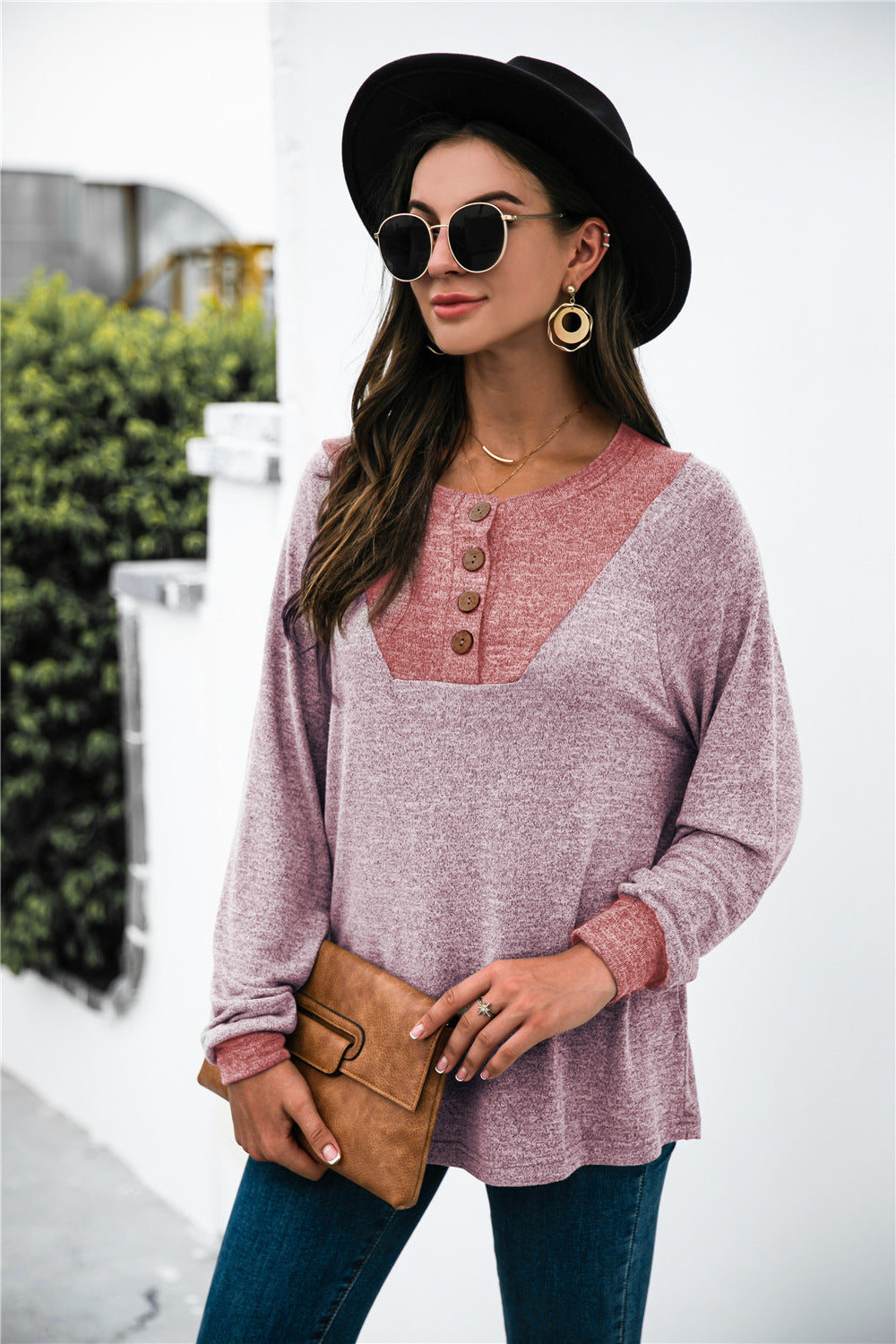 Two-tone Patch Button up Knit Top - Absolute Fashion 2020
