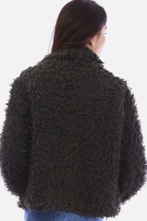 Textured Faux Fur Crop Open Jacket