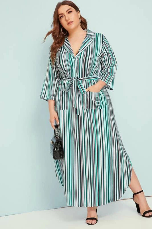 Striped Collared Neck Swing Shirt Dress - Absolute Fashion 2020