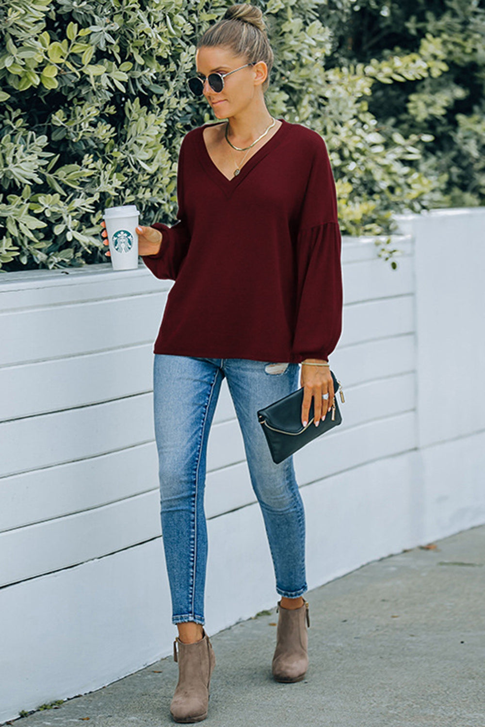 Bell Sleeve V-Neck Top