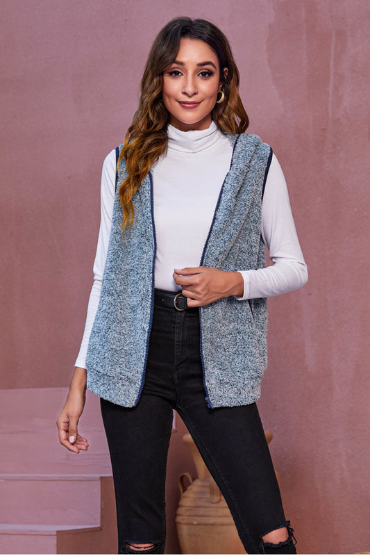 Zip Up Fleece Hooded Vest