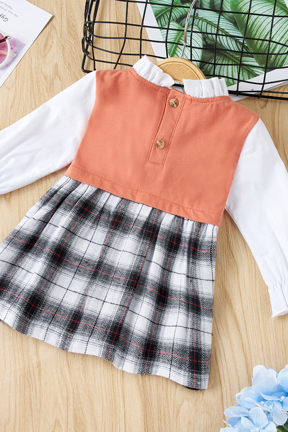 Girls Ruffle Collar Two Tone Dress