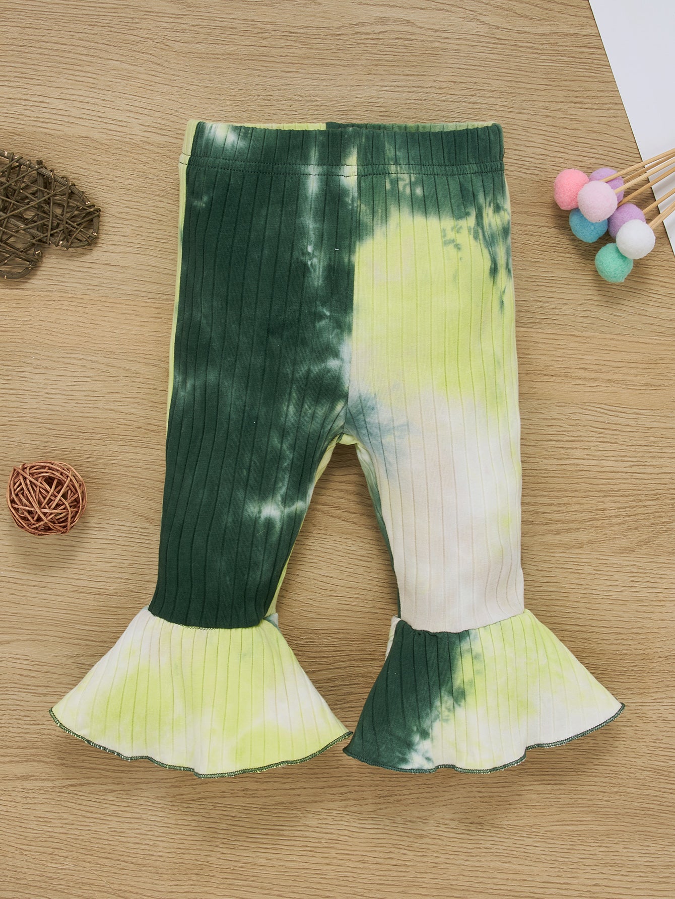Baby Girl Tie-Dye Ribbed Bell Sleeve Top and Bell Bottoms Set