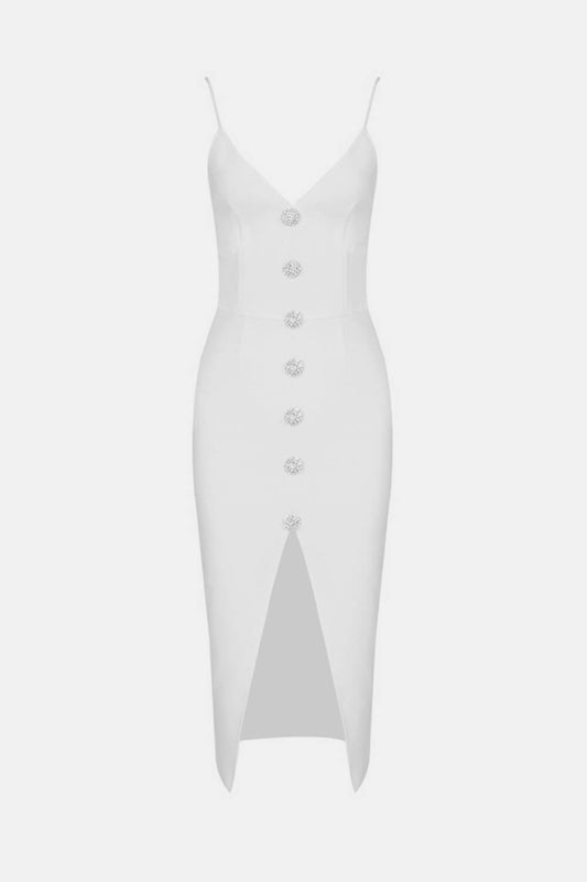 Decorative Button Spaghetti Strap Tulip Hem Dress