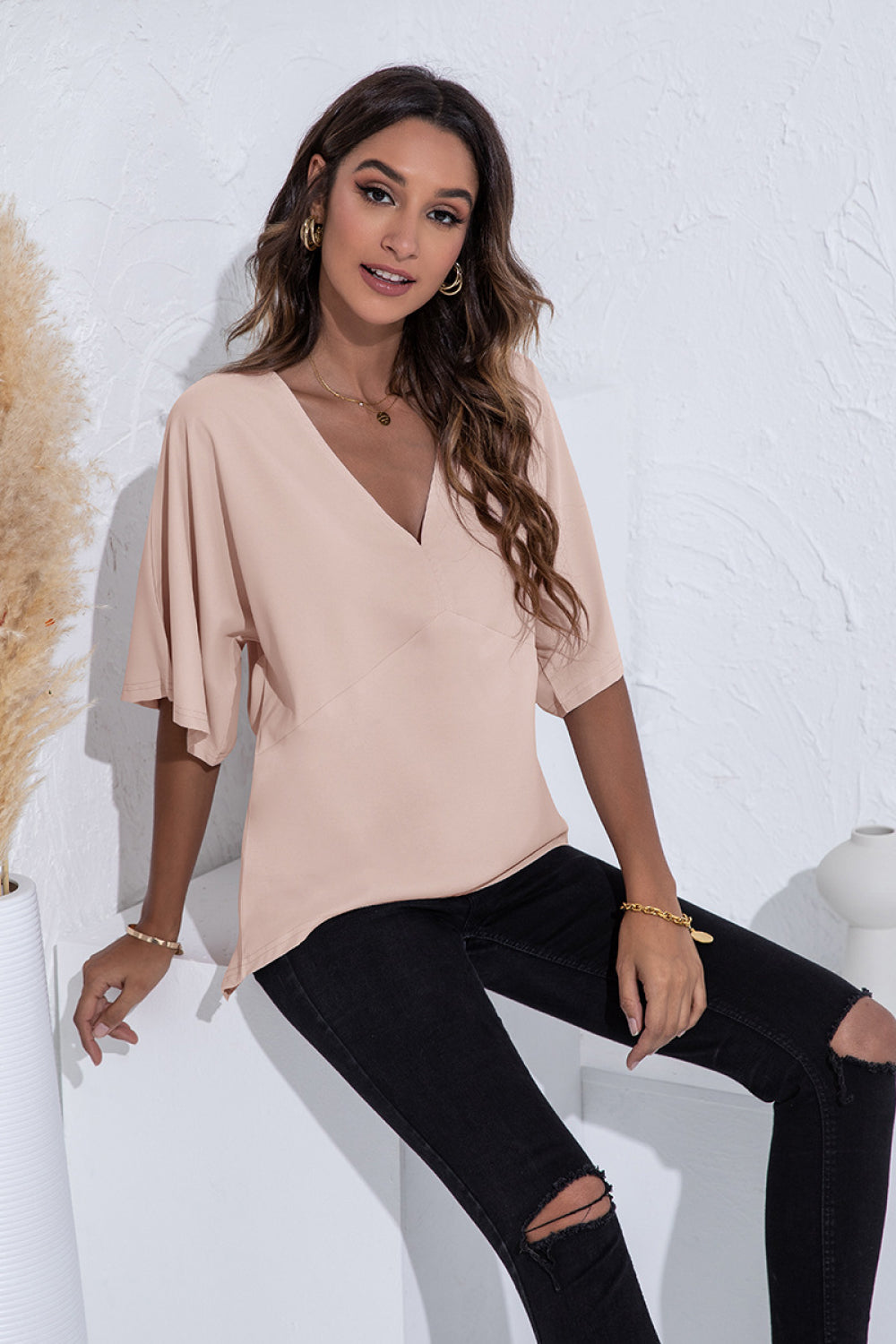 Flutter Sleeve V Neck Top - Absolute Fashion 2020