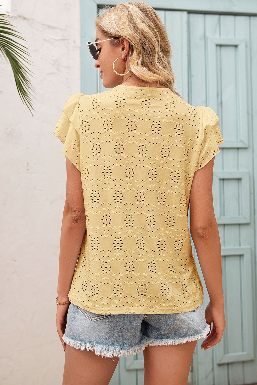 Eyelet Embroidery Tie-Neck Top - Absolute Fashion 2020