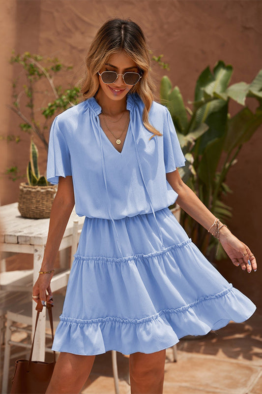 Tie Neck Ruffle Hem Tiered Dress - Absolute Fashion 2020