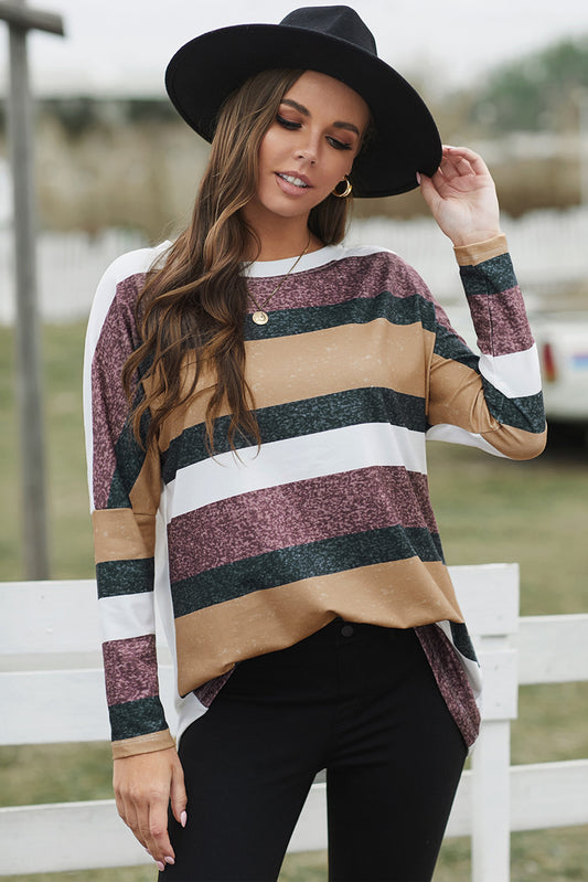 Colorful Stripe Round Neck Tunic Top - Absolute Fashion 2020