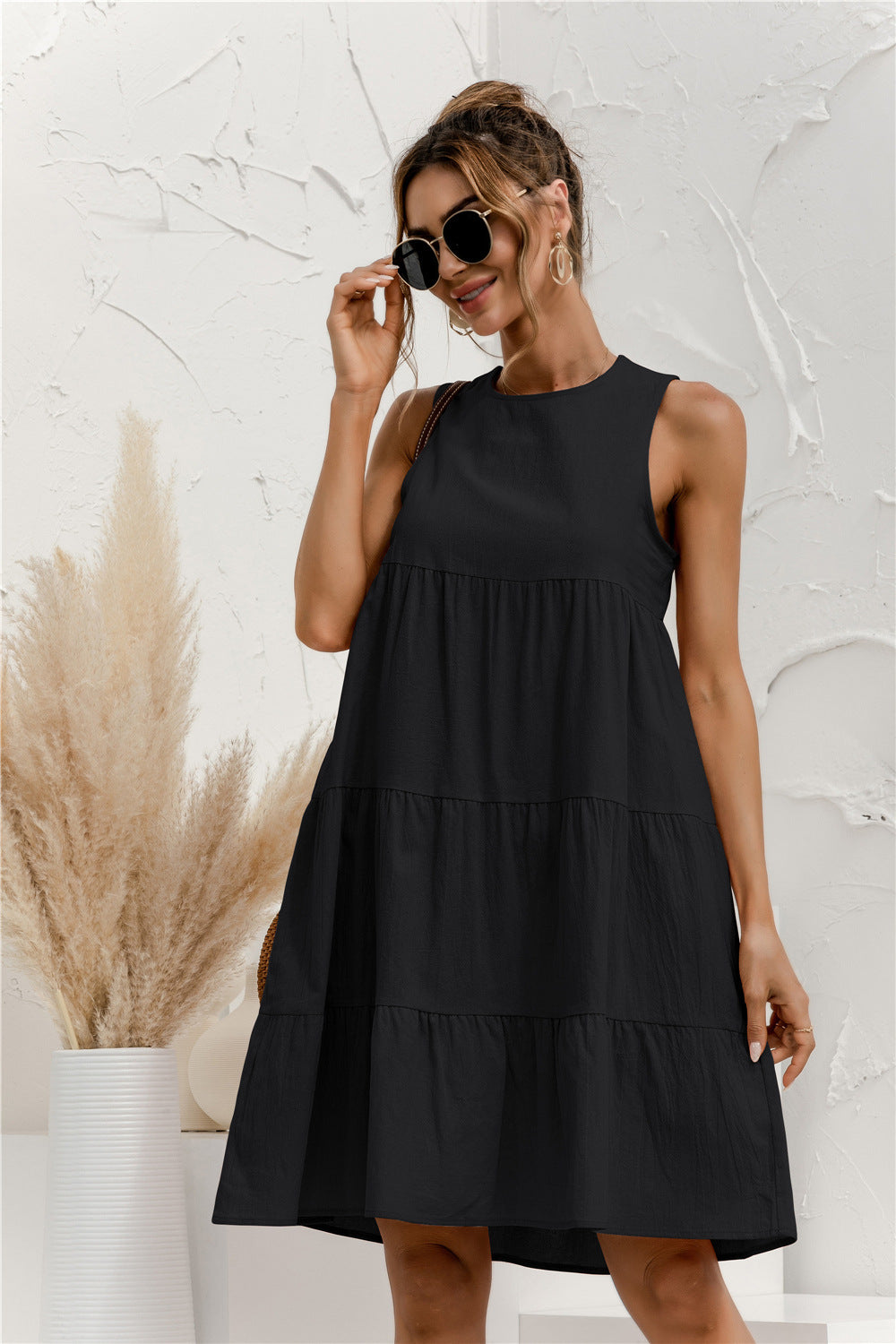 Sleeveless Round Neck Tiered Swing Dress - Absolute Fashion 2020