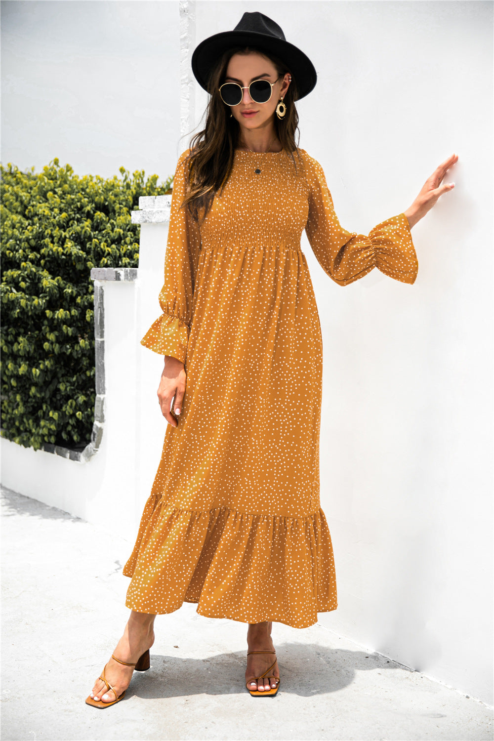 Printed Puff Sleeve Ruffle Maxi Dress - Absolute Fashion 2020
