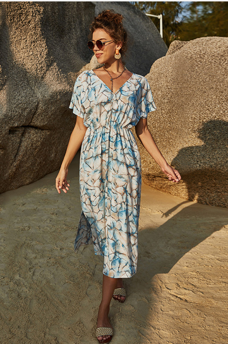 Printed Flowy Elasticated Waist Dress - Absolute Fashion 2020