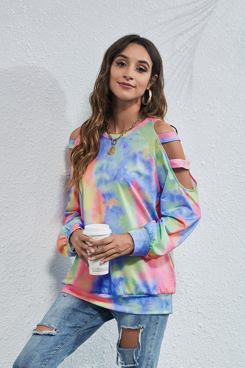 Tie-Dye Cut Out Sleeve Top - Absolute Fashion 2020