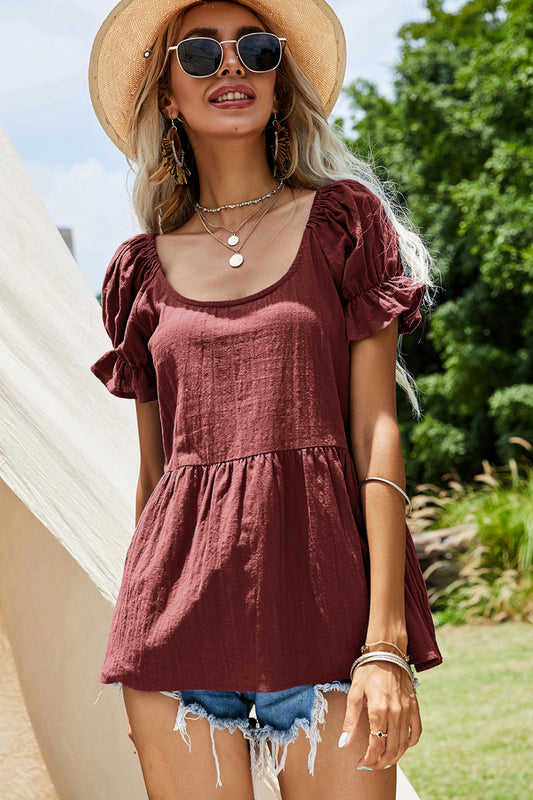 Short Puff Sleeve Peplum Top - Absolute Fashion 2020