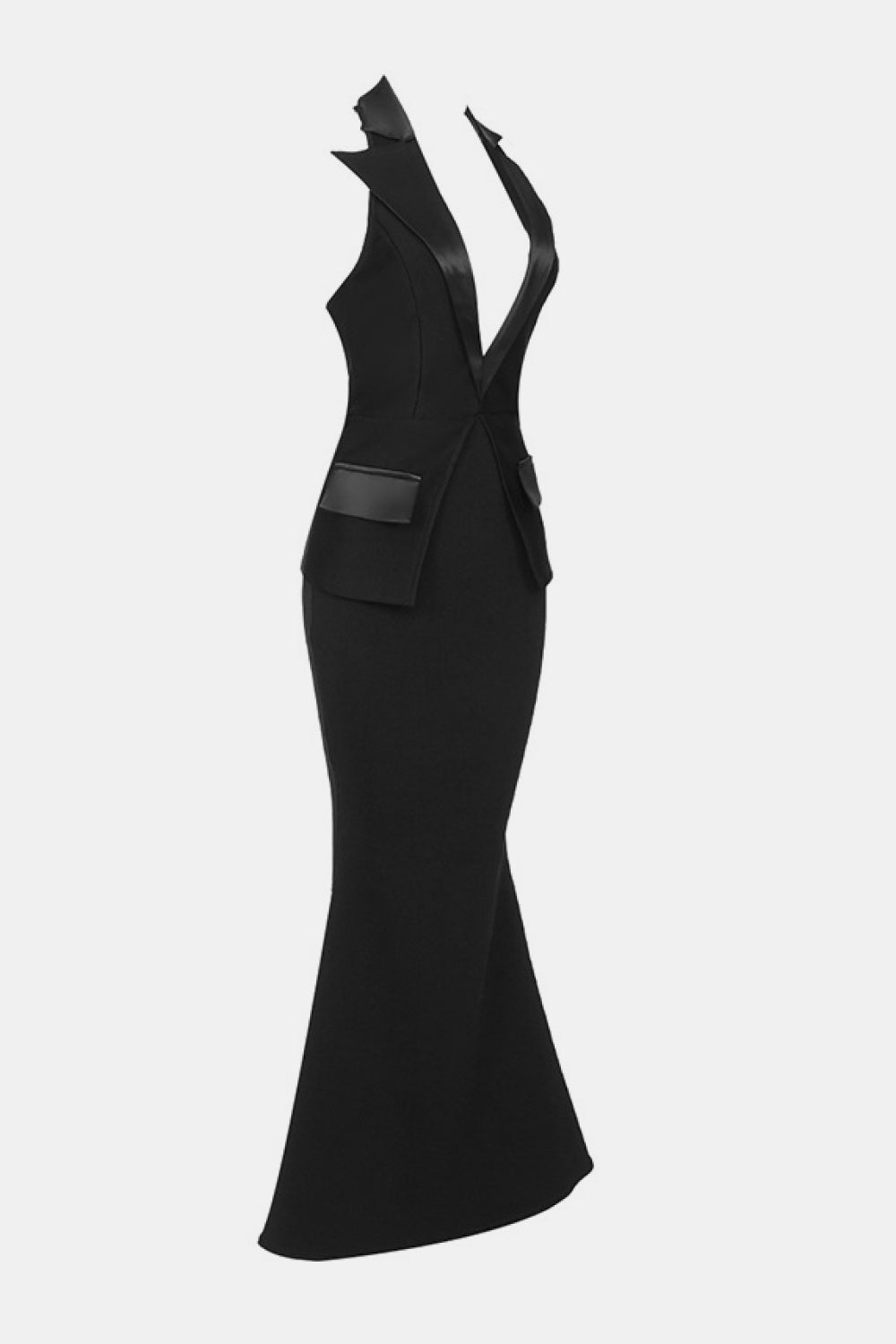 Halter Neck Lapel Collar Knit Fishtail Dress