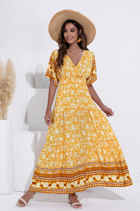 Bohemian Print V-Neck Swing Dress - Absolute Fashion 2020