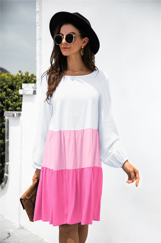Color Block Long Sleeve Tiered Dress - Absolute Fashion 2020