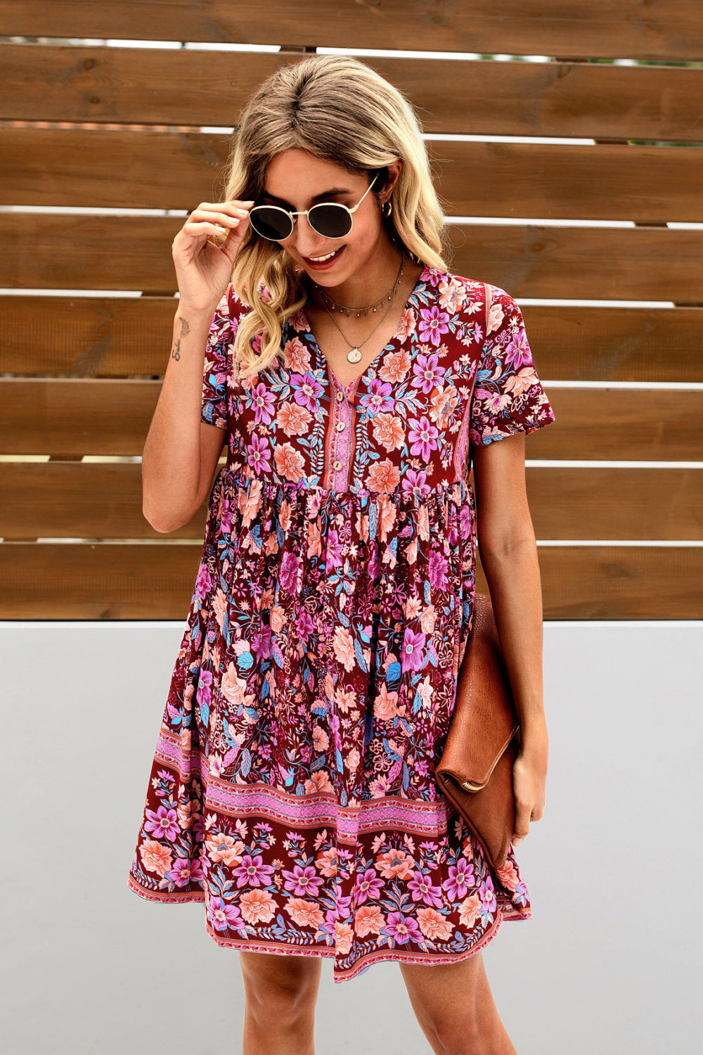 Bohemian Printed Short Sleeve Dress - Absolute Fashion 2020