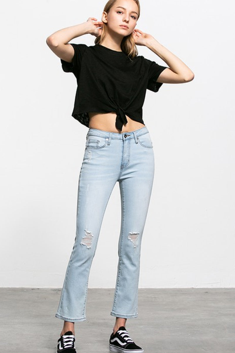 Distressed Flare High Rise Jeans