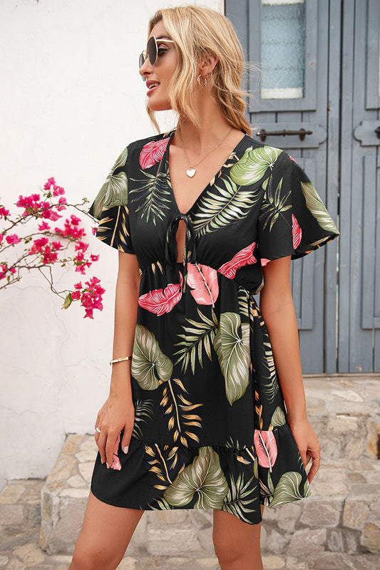 Tropical V-Neck Tie Dress - Absolute Fashion 2020
