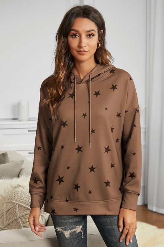Star Print Long Sleeve Hoodie - Absolute Fashion 2020