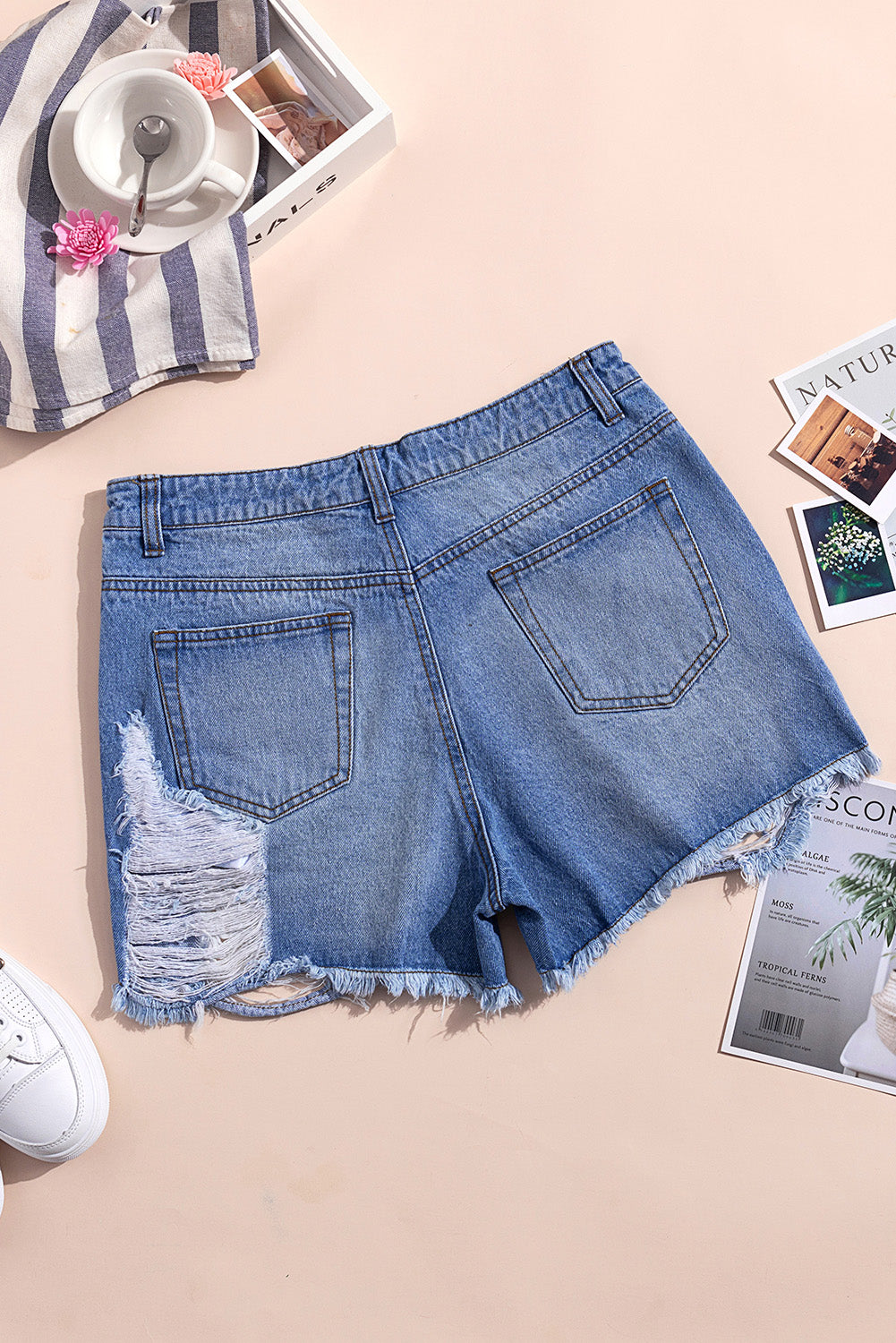 High Rise Distressed Denim Shorts - Absolute Fashion 2020