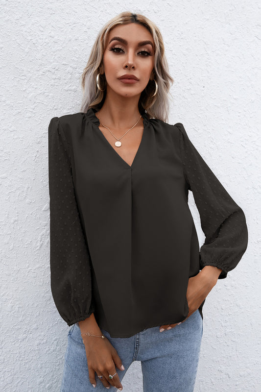 Swiss Dot Puff Sleeve Contrast Blouse - Absolute Fashion 2020