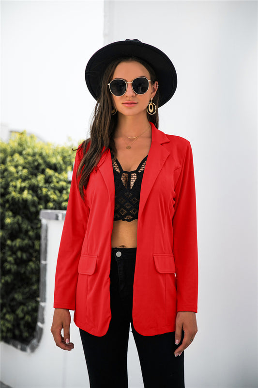 Solid Pocketed Blazer - Absolute Fashion 2020