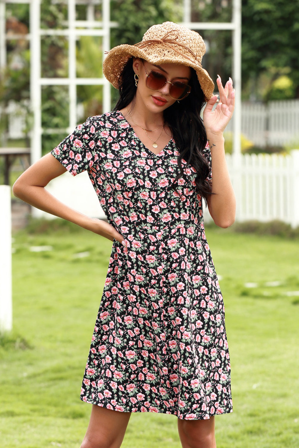 Ditsy Print Slit Dress
