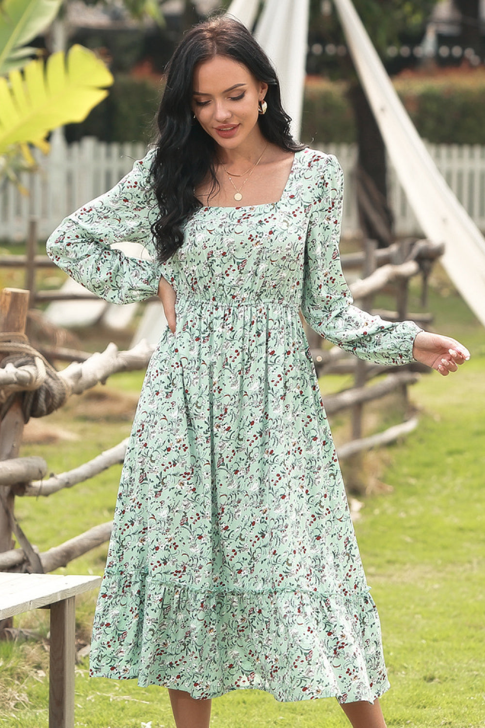 Ditsy Print Long Sleeve Dress